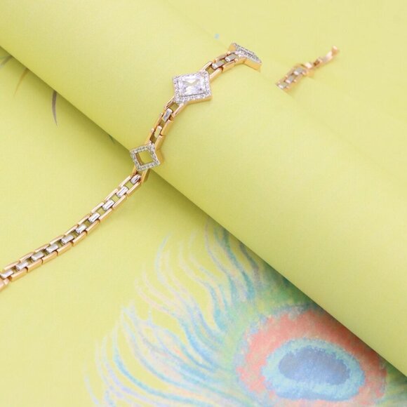 "Elegant Rose Gold+Silver Geometric Stone Bracelet, XPBL0846 - Picture 7 of 13